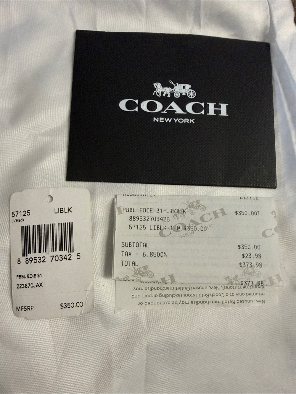 Coach Edie Black Pebbled Leather Shoulder Tote with Gold Hardware MSRP $374 - Picture 10 of 10